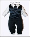  Baby Jungen marineblau Satin Krawatte Set Outfit Smart Hochzeit Anzug Taufe 0-24m