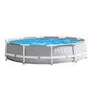Intex Prism Frame Above Ground Swimming Pool Set with 3 Ply Polyvinyl Chloride Material and Krystal Clear Filtration for Outdoor Use, Gray