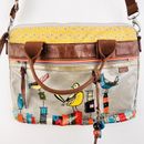 FOSSIL Key Per Gray Canvas Coated Glossy Birdy Scene Messenger Laptop Bag