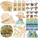Moltby 120Pcs Dinosaur Birthday Party Supplies Favors, Dinosaur Tote Goodie Bags Safari Hats Fossil Skeletons Keychain for Kids Boys, Safari Explorer Dinosaur Party Decorations for Kids Birthday