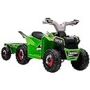 Aosom 6V Kids ATV Quad, Battery Powered Electric Vehicle for Kids with Back Trailer, Wear-Resistant Wheels, for Boys and Girls - Green