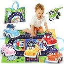 Baby Toy Cars for 2 Year Old Boys,Toddler Pull Back Vehicles with Play Mat Storage Bag,6 Pieces Kids Mini Cartoon Friction Powered Trucks Set,Infant Birthday Party Gift for 1-3 Year Old Girls