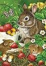 Toland Home Garden Berry Sweet 28 x 40 Inch Decorative Spring Flower Bunny Rabbit Strawberry Mouse House Flag