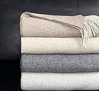 Eikei Wool Throw Blanket Geo Herringbone Pattern Oversized Couch Throw Blanket Fringe Trim Soft Merino Woolen Afghan Minimalist Style Lightweight Machine Washable (Light Beige, 55Wx78L)