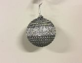 Pack 6 Diamond Ball Black/Silver 80mm Christmas Tree Ornaments CLEARANCE