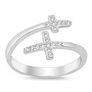 White CZ Adjustable Criss Cross Christian Ring Sterling Silver Band Size 5