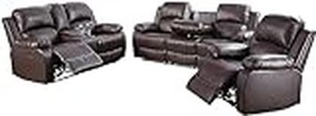 AYCP Bonded Leather Living Room Furniture Set Reclining Sofa Set Loveseat Furniture Sets in Living Room Sofa Recliners (3 Pieces, Brown)