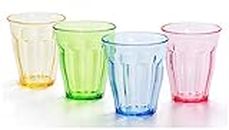 YINJOYI 10 oz Plastic Tumblers Drinking Glasses Kids Smoothie Cups Children's Water Glassware Reusable Colored Picnic Drinkware for Cocktail Juice Beer Wine Whiskey (4 Colors)