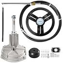 BBH New Outboard Steering System Mechanical Boat Rotary Steering Kit with 12 Feet Outboard Steering Cable,3/4 Tapered Shaft,13.5 Inch Wheel,Turbine Steering System