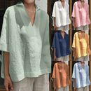 Plus Size Women's Cotton Linen Blouse Tops Ladies Short Sleeve Casual T-Shirt