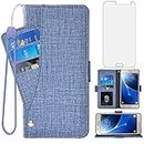 Asuwish Compatible with Samsung Galaxy J7 2016 Wallet Case Tempered Glass Screen Protector and Leather Flip Cover Card Holder Stand Cell Accessories Phone Cases for Glaxay J 7 J710 Women Men Boys Blue