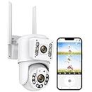 4MP Security Camera Outdoor Dual Lens, 2.4Ghz WiFi Cameras 360°PTZ Camera Surveillance Exterieur for Home Security with Siren/Dual Screen/Human Tracking/Color Night Vision/2-Way Audio/Spotlight/Wired