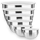 Luvan 18/10 304 Stainless Steel Mixing Bowl,Set of 6(1,1.5,1.9,2.6,3.4,4.2QT),with Airtight Lids,Nesting Bowls for Space Saving Storage,Dishwasher Safe, Great for Mixing,Baking, Prepping