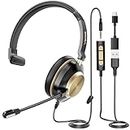 Headset with Mic, USB Headset with Microphone, Computer Headset with Noise Cancelling Microphone for Laptop PC, Mute in-line Controls