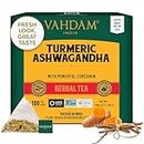 VAHDAM, Turmeric Ashwagandha Blend (100 Herbal Tea Bags) Caffeine Free, Non GMO, Gluten Free | 100% Pure Herbal Blend - Savory & Spicy | Individually Wrapped Pyramid Tea Bags | Direct from Source