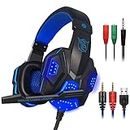 Gaming Headset with Mic and LED Light for Laptop Computer, Cellphone, PS4 and so on, maxin 3.5mm Wired Noise Isolation Gaming Headphones - Volume Control.(Black and Blue)