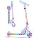 BELEEV V2 Scooters for Kids with Light-Up Wheels & Stem & Deck, 2 Wheel Folding Scooter for Girls Boys, 3 Adjustable Height, Non-Slip Pattern Deck, Lightweight Kick Scooter for Children Ages 3-12