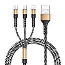 RAVIAD Multi Charger Cable, 3 in 1 Charger Cable [1.2M] Multiple USB Cable Nylon Braided with Micro USB Type C Lightning Cable Connector for iPhone, Android Samsung Galaxy, Huawei, Oneplus, LG