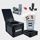 BOXIO MAX+ Kit complet Toilette Sèche Portable Séparateur d’Urine - WC pour Voyages, Bateaux, Déplacements, Jardin, Camping-Car | Compact : 40 x 30 x 28 cm, Noir