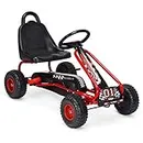 GYMAX Kids Pedal Go Kart with Adjustable Seat, Braking System, Non-slip Wheels, Ride On Car Toy for Children, Girls and Boys Indoor Outdoor (Red)