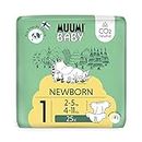 Pañales Muumi Baby Eco Newborn Talla 1, 2-5 kg, 25 pañales premium con indicador de humedad | suaves y agradables para la piel, sin productos químicos innecesarios |