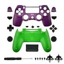 Full Housing Shell Case Cover with Buttons Mod Kit for PS4 Pro Slim for Sony Playstation 4 Dualshock 4 PS4 Slim Pro JMD-040 Wireless Controller Replacement - Purple w/Green