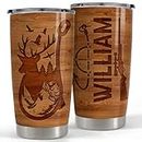 SANDJEST Personalized Hunting Tumbler Fishing and Hunting Love Wood Drawing 20oz 30oz Tumbler with Lid for Father Man Fishing Hunting Lover