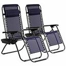 Zero Gravity Chairs Set of 2 Outdoor Adjustable Recliner Chair Folding Camping Chairs,Patio Chairs with Cup Holder Padded Headrest Reclining Camping Accessories for Lawn Deck Beach Poolside Yard,Blue