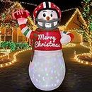 OurWarm 6 FT Christmas Inflatables American Football Snowman Decorations, Blow Up Rugby Snowman Inflatable Decoration Outdoor with Rotating LED Lights for Yard Lawn Garden Indoor Xmas Party Decor