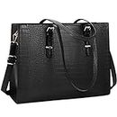 Lubardy Laptop Bags for Women Tote Bag 15.6 Inch Leather Large Ladies Handbag Work Bag Designer Business Shoulder Shopping Office Bag Black