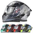 ViPER RSV95 Rogue Full Face Dual Visor Motorcycle Motorbike Helmet Black Grey Gloss - Orange - L