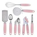 COOK With COLOR 7 Pc Kitchen Gadget Set Stainless Steel Utensils with Soft Touch Pink Handles …