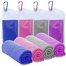 4 Packs Cooling Towel (40"x12"),Ice Towel,Soft Breathable Instant Towel,Microfiber Cool Towel for Yoga,Golf,Sport,Gym,Workout,Camping,Fitness,Outdoor &More Activities (Dark blue/rose red/grey/purple)