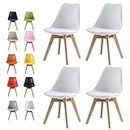 mcc direct Set of 4 Dining Chairs Wooden Legs Soft Cushion Pad Stylish DELUXE Retro Lounge Dining Office EVA (White)