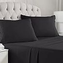 Mellanni Queen Sheet Set - 4 Piece Iconic Collection Bedding Sheets & Pillowcases - Hotel Luxury, Extra Soft, Cooling Bed Sheets - Deep Pocket up to 16" - Wrinkle, Fade, Stain Resistant (Queen, Black)