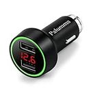 Palumma 24W/4.8A Dual USB Car Charger, 12V to USB Outlet with Cigarette Lighter Voltage Meter LED/LCD Display Battery Low Voltage Warning (Black)