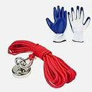 120 KG Salvage Magnet with Strong Ropes and Work Gloves Recovery Rare Earth Neodymium Heavy Duty Large Strong Hook Fishing Magnets Treasure Hunting