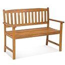 Tangkula Outdoor Acacia Wood Bench, 2-Person Garden Bench with Backrest and Armrests, Garden Bench with Slatted Seat for Porch, Park, Backyard, 800 Lbs Max Load, 43” L x 22” W x 34” H, Natural
