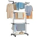 SONGMICS Clothes Drying Rack Stand 4-Tier, Laundry Drying Rack, Rolling Clothes Horses Dryer Rack, Gray ULLR701G01