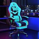 ALFORDSON Gaming Office Chair with 12 RGB LED Lights & 8 Point Massager, PU Leather Racing Computer Chair with Lumbar Support Footrest High Back, Ergonomic Executive Desk Chair for Gamer Cyan Black