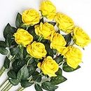 Veryhome 10 Pcs Artificial Roses Silk Flowers Fake Single Stem Blooming Rose Bridal Bouqets For Wedding Home Birthday Party Arrangment Garden Decoration (Yellow)