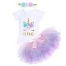 Baby Girl 1st Birthday Outfit Unicorn Shirt Romper Onesie Tutu Skirts First Birthday Party Dress with Headband Purple