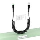 Coiled Lightning Cable, MFi Certified USB to Lightning Charger Cord with Data and LED, for Car CarPlay, for iPhone 14 13 12 11 Pro Max Plus Mini SE XS XR X 8 7 6 5, Black