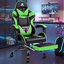 ALFORDSON Computer Gaming Chair with Massage Lumbar Cushion and Footrest Swivel Recliner Leather Ergonomic Home Ergonomic Desk Chair with Armrest Headrest(Green)
