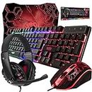 Gaming Keyboard and Mouse and Mouse pad and Gaming Headset, Wired LED RGB Backlight Bundle for PC Gamers and Xbox and PS4 Users - 4 in 1 Gift Box Edition Hornet RX-250