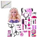 GreenFinger Styling Head Doll Makeup Toys Playset with Hair, Kids Makeup Toys for Girls with Hair Dryer Accessories Girls, 35Pcs