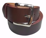 Cinturón de vestir informal de cuero marrón liso para hombre con hebilla plateada extraíble a presión