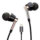 1MORE Triple-driver Headphones In-Ear Hi-Res Audio Earphones with Microphone and Remote Control Lightning Connector for iPhone7 iPhone 8 iPhone X, iPad & iPod - E1001L Gold