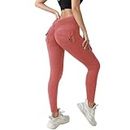 Leggings with Pockets Women High Waisted Solid Color Butt Lift Tights Slim Fit Gym Running Trousers Sports Fitness Yoga Pants Clothes C-182