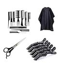 CRIYALE Professional Salon Combo Kits Set of 18 Pcs Waterproof Hairdressing Cutting Sheet Apron, Cutting Combs, Hair Styling Sectioning Crocodile Hair Clips With Hair Cut Scissor for Men and Women